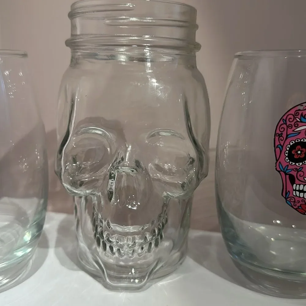 Sugar Skull Drinkware Bundle Shot Glasses Water Goblets Mason Jar Skull